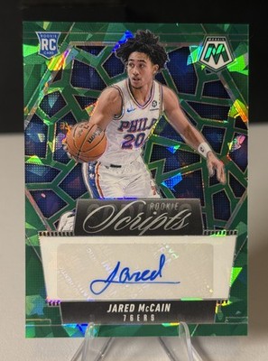 2024-25 Panini Mosaic - Rookie Scripts Jared McCain #RS-JAR Green Ice Prizm (AU,