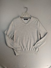 Nautica Mens Sweater Medium Gray V Neck Long Sleeve Solid Knit Logo Pullover