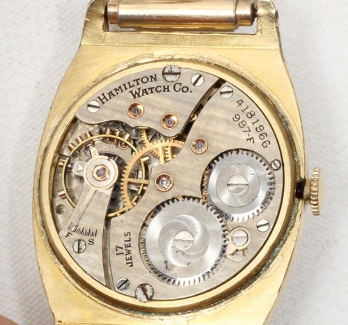 Vintage 1930's Hamilton Raleigh Plain 14k GF Cushion Watch 987F Parts or Resto - Picture 10 of 11