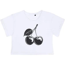 'Two Cherries' Women's Cotton Crop Tops (CO049819)