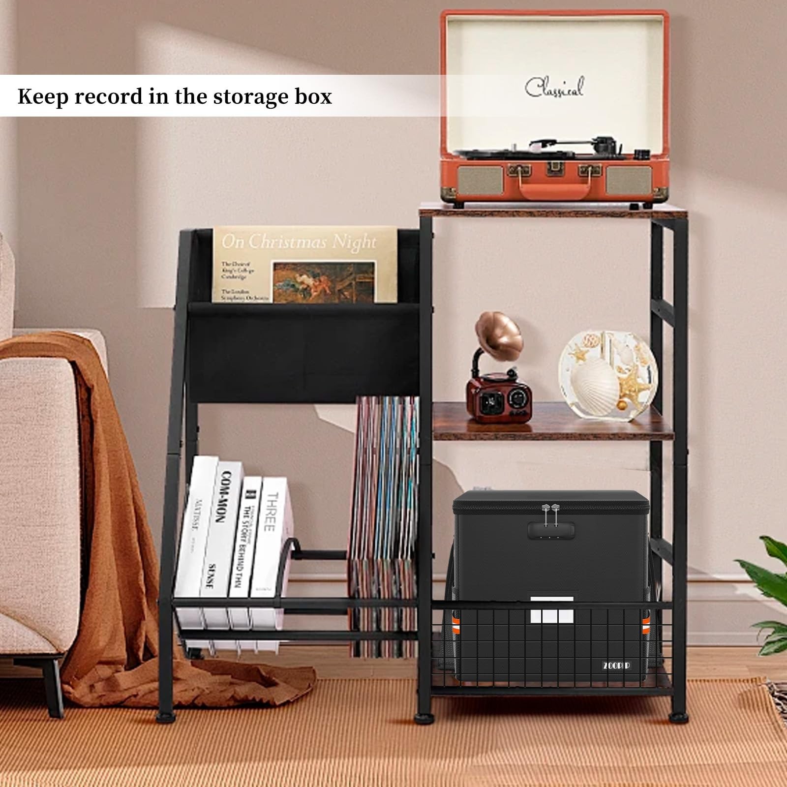 Fireproof Vinyl Record Storage Box with Lock,Water Resistant Small Record Sto...