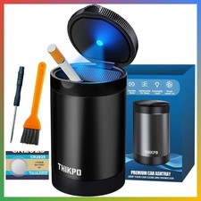 Car Ashtray Lid LED Blue Light Deep Black Cup Holder Portable Smokeless