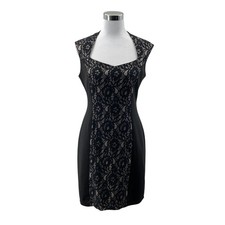 Cynthia Rowley Women’s Dress 12 Black Nude Lace Overlay Sheath Cocktail Party