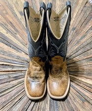 Old West Boys Brown Blue Leather Cowboy Boots