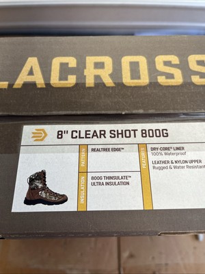 LaCrosse Clear Shot Mens Realtree Edge Leather 8in WP 800G Hunting Boots