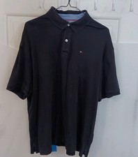Tommy Hilfiger Black Polo Shirt Mens XL Flag Logo 100 Cotton Short Sleeve
