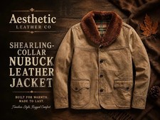 Men's Shearling Collar Nubuck Leather Jacket Rugged Vintage Brown Coat