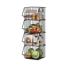 4 Pack Stackable Metal Wire Storage Baskets: Heavy-Duty Rust-,5569