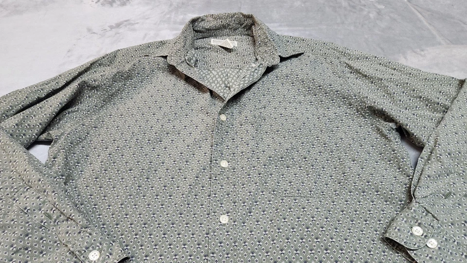 Camisa Geométrica Banana Republic Safari & Travel Para Hombre Pequeña 100% Algodón Verde Foto 2 de 4