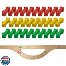 Wooden Train Track Accessories, 30 Pcs Colorful Dog Bone Track Connectors, Co