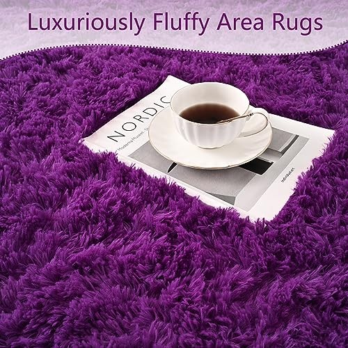 Alfombra de área 3x5 para dormitorio sala de estar, felpa mullida 3x5 pies violeta oscuro - Imagen 3 de 7
