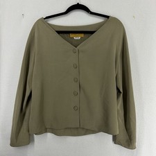 Donna Karan 100% Silk Button Long Sleeve Blouse Medium Olive