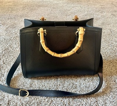 Divina Firenze Italy Leather Bamboo Handle Bag Convertible Black DIANA