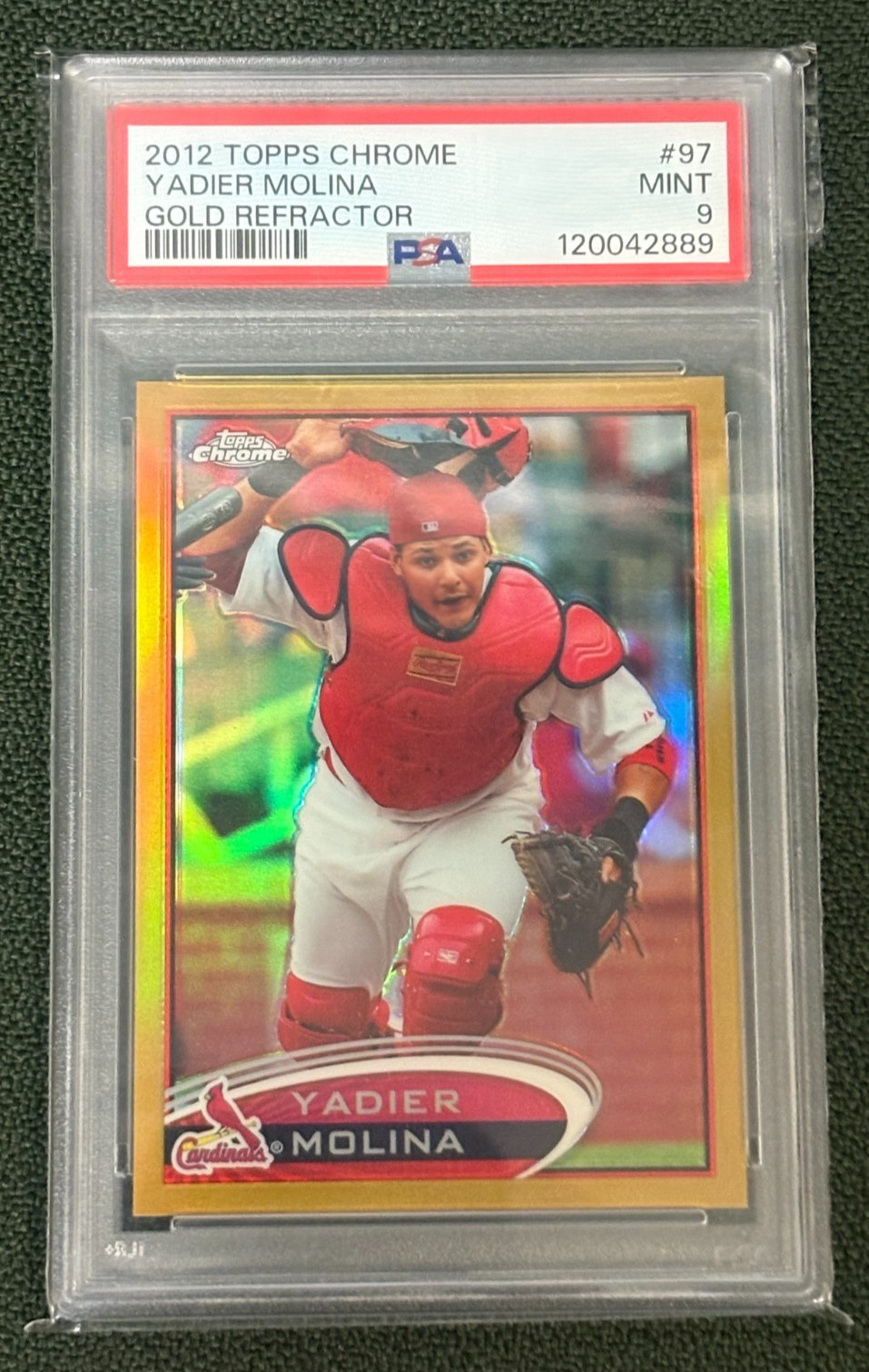 YADIER MOLINA 2012 TOPPS CHROME BASEBALL #97 GOLD REFRACTOR /50 PSA 9 CARDINALS