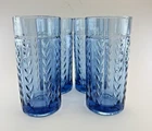 Set of 4 VTG Anchor Hocking Vertical Laurel Blue Glass Tumblers 6.25" 1.2 lb Ea.