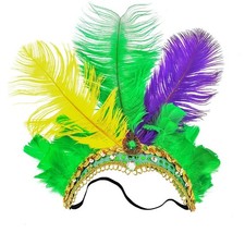 Mardi Gras Headband Women Showgirl Carnival Feather Headpiece Costume Party