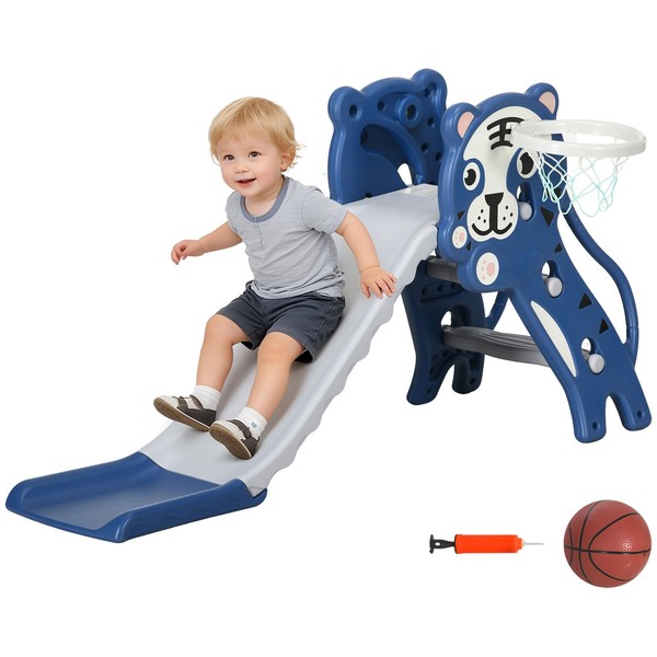 3 In 1 Kinderrutsche Mit KlettergerüSt Basketballkorb Kleinkindrutsche, Blau-image