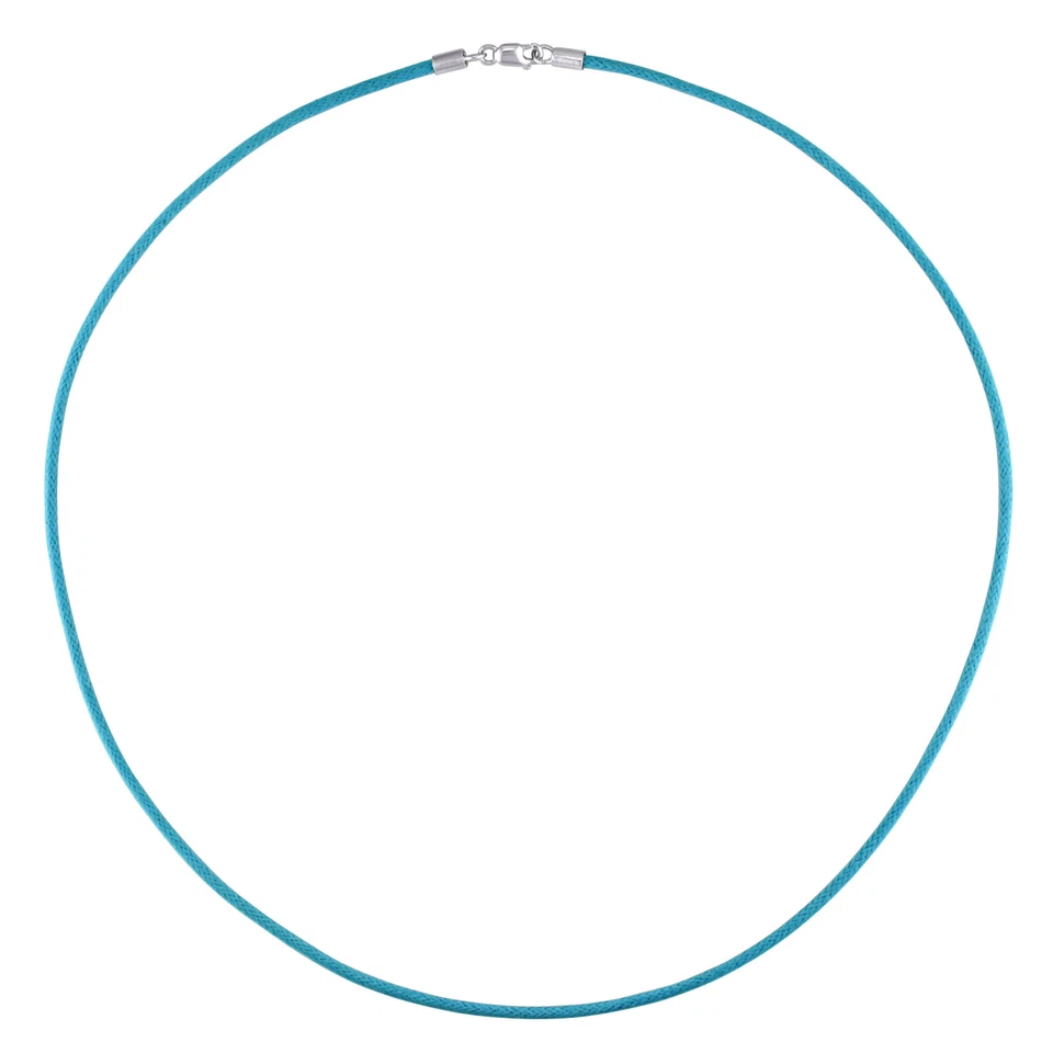 Amour Silver Lobster Clasp 2MM Light Blue Twisted Silk Cord Necklace