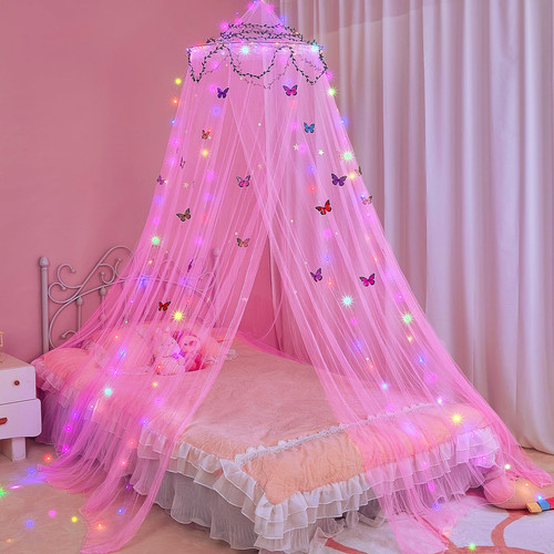 Bed Canopy for Girls Room Bed Canopy Curtains with Led Lights Mosquito Net DI...