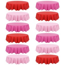 CIEOVO 12 Pcs Valentine's Day Plastic Tablecloths, Disposable Round Red Pink Tab