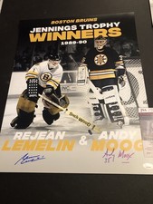 JSA ANDY MOOG & REGGIE LEMELIN SIGNED BOSTON BRUINS AUTO 16x20 PHOTO 890