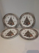  Queen's SEASONS GREETING Myott Factory CHRISTMAS TREE 10" Dinner Plate SET of 4