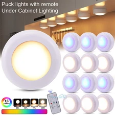 6/12Pcs LED Puck Lights with Remote, 16 Colors, Wireless Under Cabinet Lighting