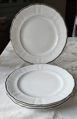 Harmony House Fine China Silver Sonata Set Of 4 White Dinner Plates 3639