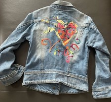 Vingino Jeansjacke Jeans Jacke Gr. 128 , 8 J , Pailletten Herz Glitzer  wie Neu