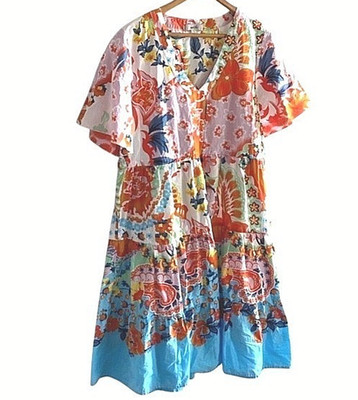 Adrift Floral Tiered Babydoll Dress Boho Flowy Flutter Sleeves Womens Small