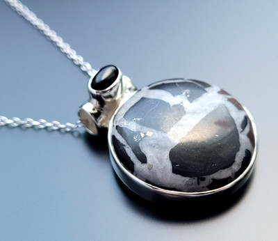Unique   925 Silver Necklaces Pendant Septary + Onyx Real Jewelry