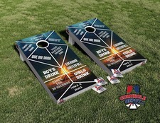 Campfire Camping Drinking Game Cornhole Board Vinyl Wrap Laminated Sticker Set