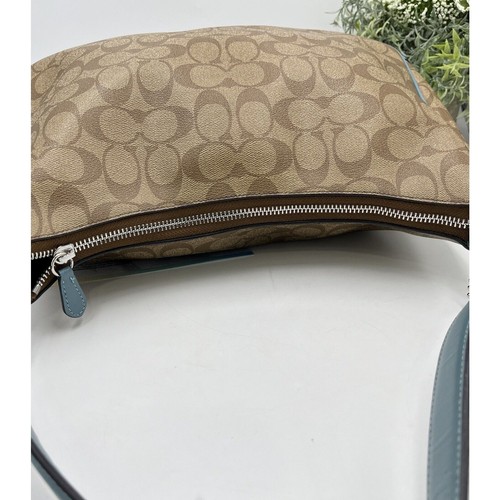 Coach F29209 borsa hobo tracolla kaki/blu firma rivestita pelle tela certificato di autenticità - Foto 10 di 16