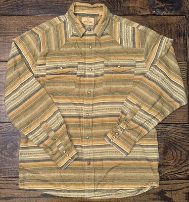 RedHead Ranch Mens Size Large Yellow Southwestern Pearl Snap Western Aztec Shirt