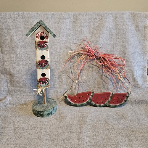 Vintage Rustic Wood Watermelon  Wall Decor & Bird House– Handmade Country Style