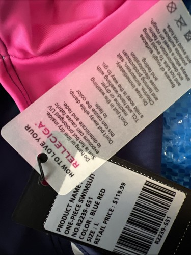 Costume da bagno RELLECIGA pezzo unico manica lunga nuovo con etichetta taglia L $119 blu rosa grande - Foto 8 di 9