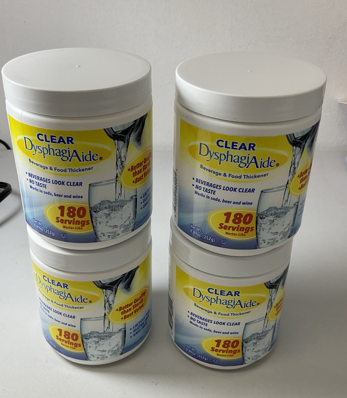 Lot Of 4 Units Clear DysphagiAide Bev. & Food Thickener Xanthan 180 Servings Ea