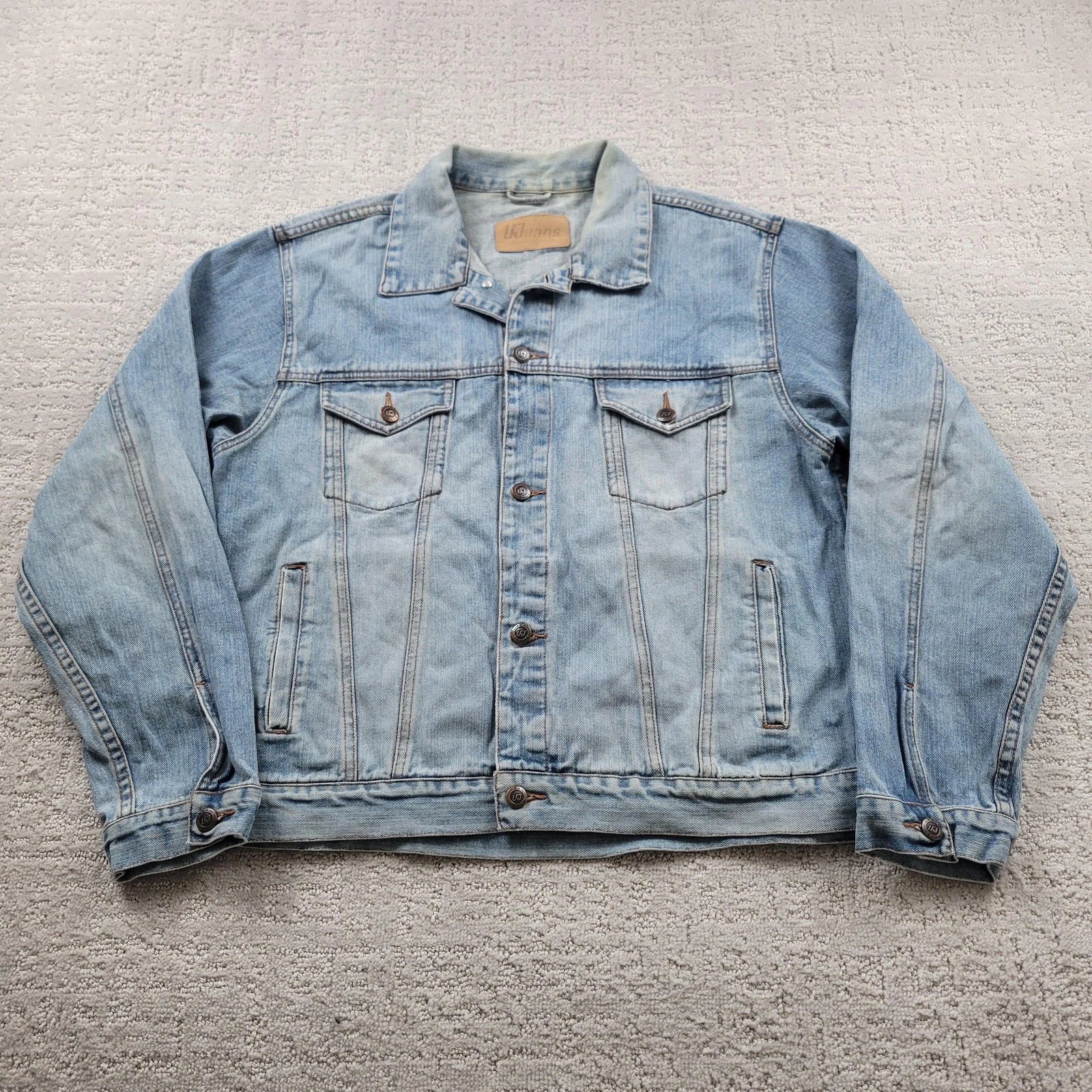 Urban Jeans Jacket Mens XL Blue Denim Collared Pockets Bomber Relaxed Fit
