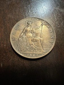 1901 UK Victoria XF Bronze Half Penny Coin (London Mint) - End of an Era