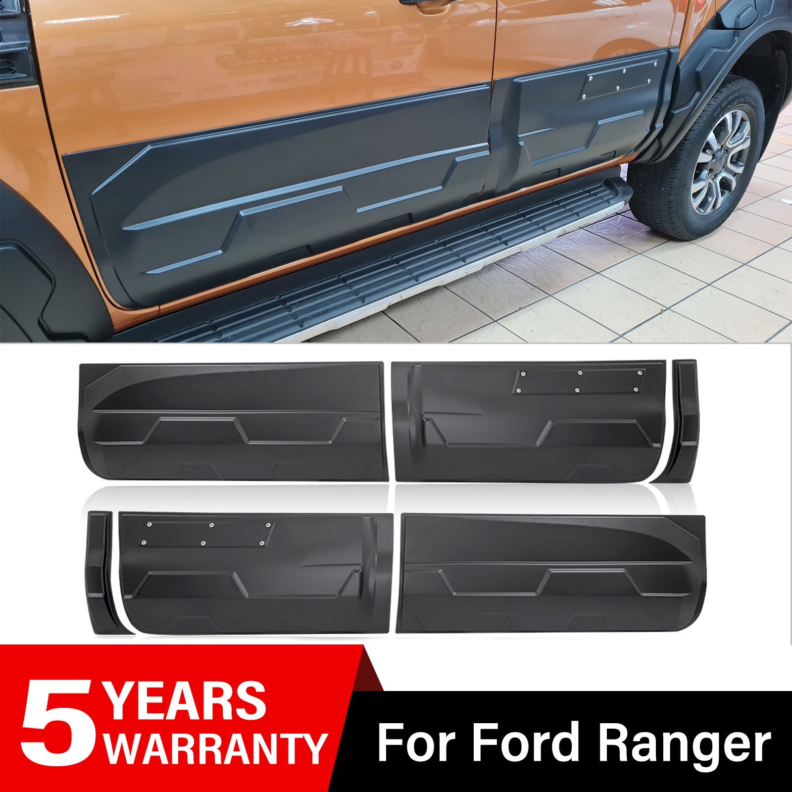 6PCS Side Door Body Cladding Kit Protective Panel for Ford Ranger 2015-2022