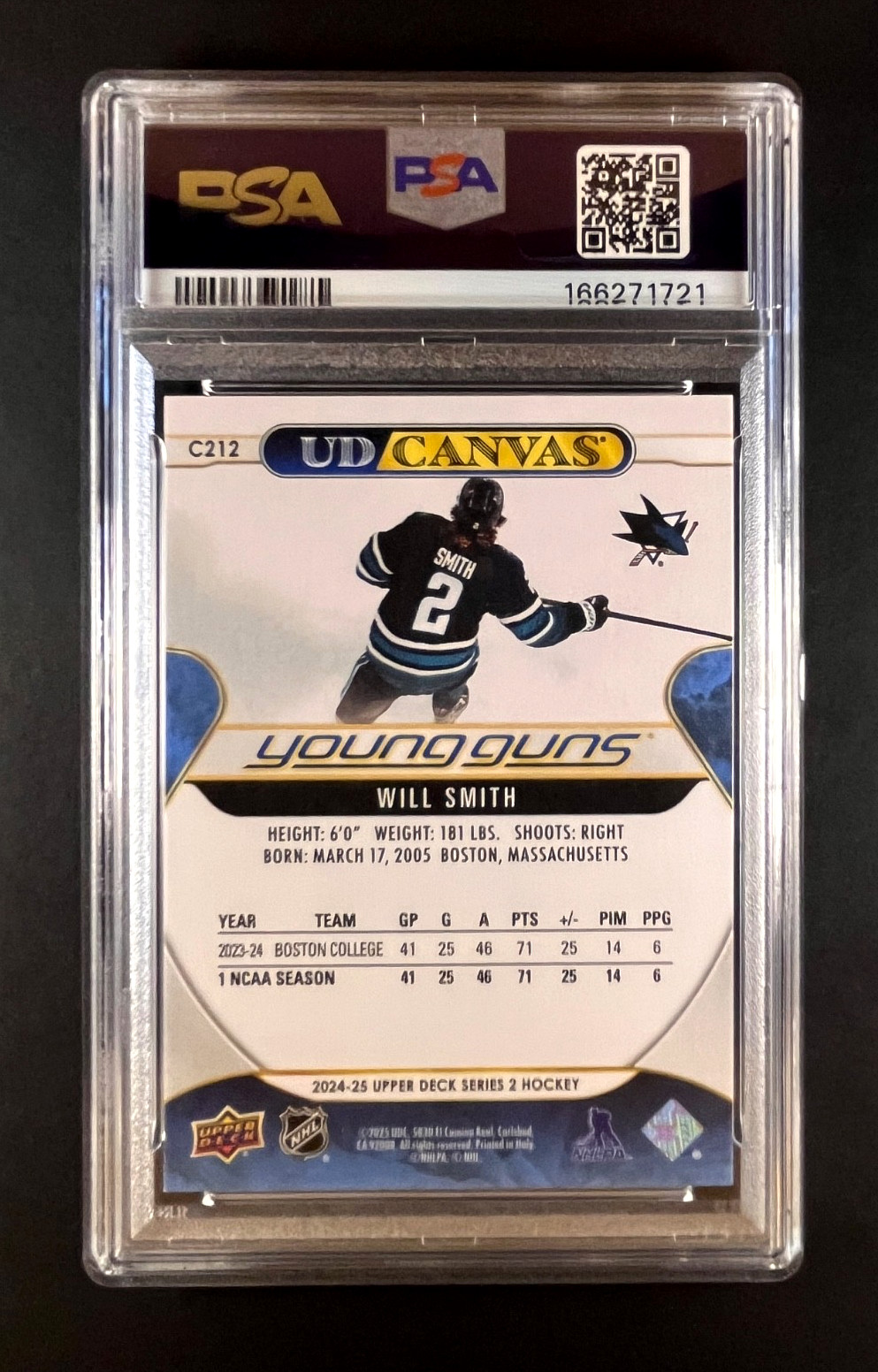 2024-25 Upper Deck Series 2 Will Smith UD Canvas Young Guns #C212 (RC) PSA 9 view 2