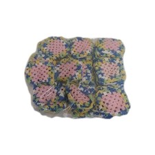 Hand Crocheted Granny Square - 3" Lot of 50- Pink white blue green Yellow