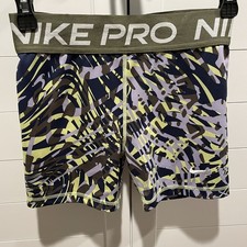 Nike Pro Dri Fit Girls Large 3  Shorts Green Blue Geometric Compression
