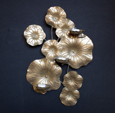 New LILY POND Gold Metal Wall Art Sconce Floral 3 Tea Light Candle Holder