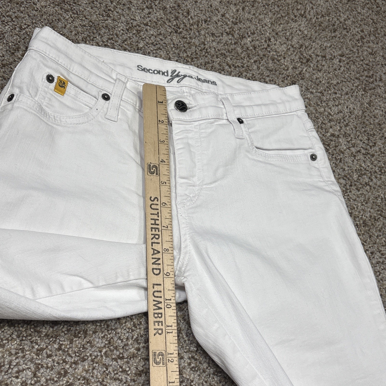 Second Yoga Jeans Womens Jeans 26 White Stretch Zip Hem Jeans 28 X 26.5 - View 10