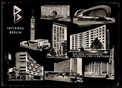 Postcard Berlin, Interbau, new Hansaviertel: high-rise building, other houses, Congress 