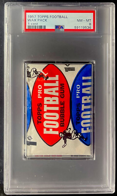 (POP 24) 1957 Topps Football Wax Pack PSA 8 (Starr, Unitas, Hornung Rookie RC)