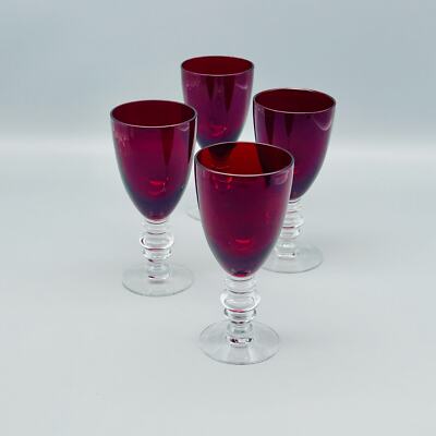 Vintage Duncan & Miller  Ruby Red  Claret  Wine Glassware 4 Piece