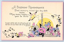 Birthday Postcard Remembrance Butterfly Flowers c1905 Unposted Antique