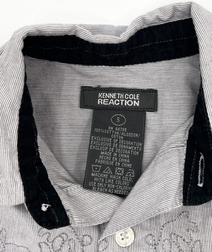 Kenneth Cole Reaction Shirt Boys 5 Gray Embroidered Button up Long Sleeve Crest - Picture 3 of 8